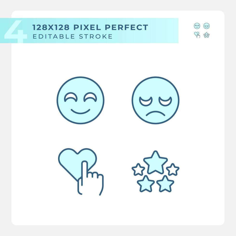 User feedback about service pixel perfect RGB color icons set. Reactions and evaluation of business. Isolated vector illustrations. Simple filled line drawings collection. Editable stroke