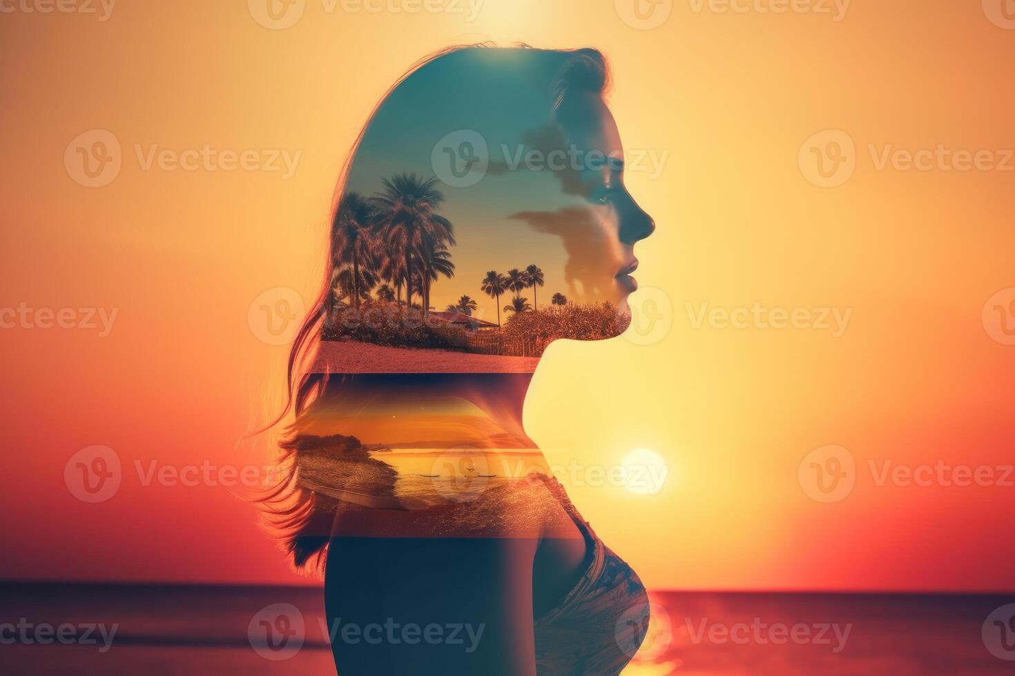 Summer Themed Double Exposure Bikini Portrait photo