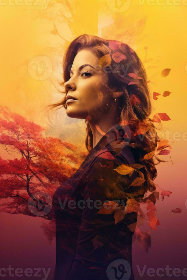 a woman is in the middle of an autumn scene generative AI photo