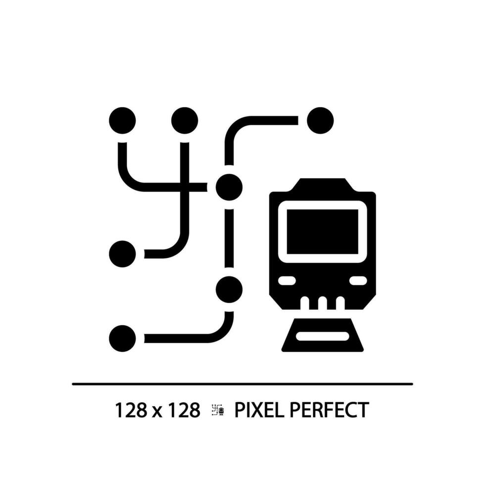 Metro map pixel perfect black glyph icon. Subway network. Public transport system. Rapid transit. Underground railway. Silhouette symbol on white space. Solid pictogram. Vector isolated illustration