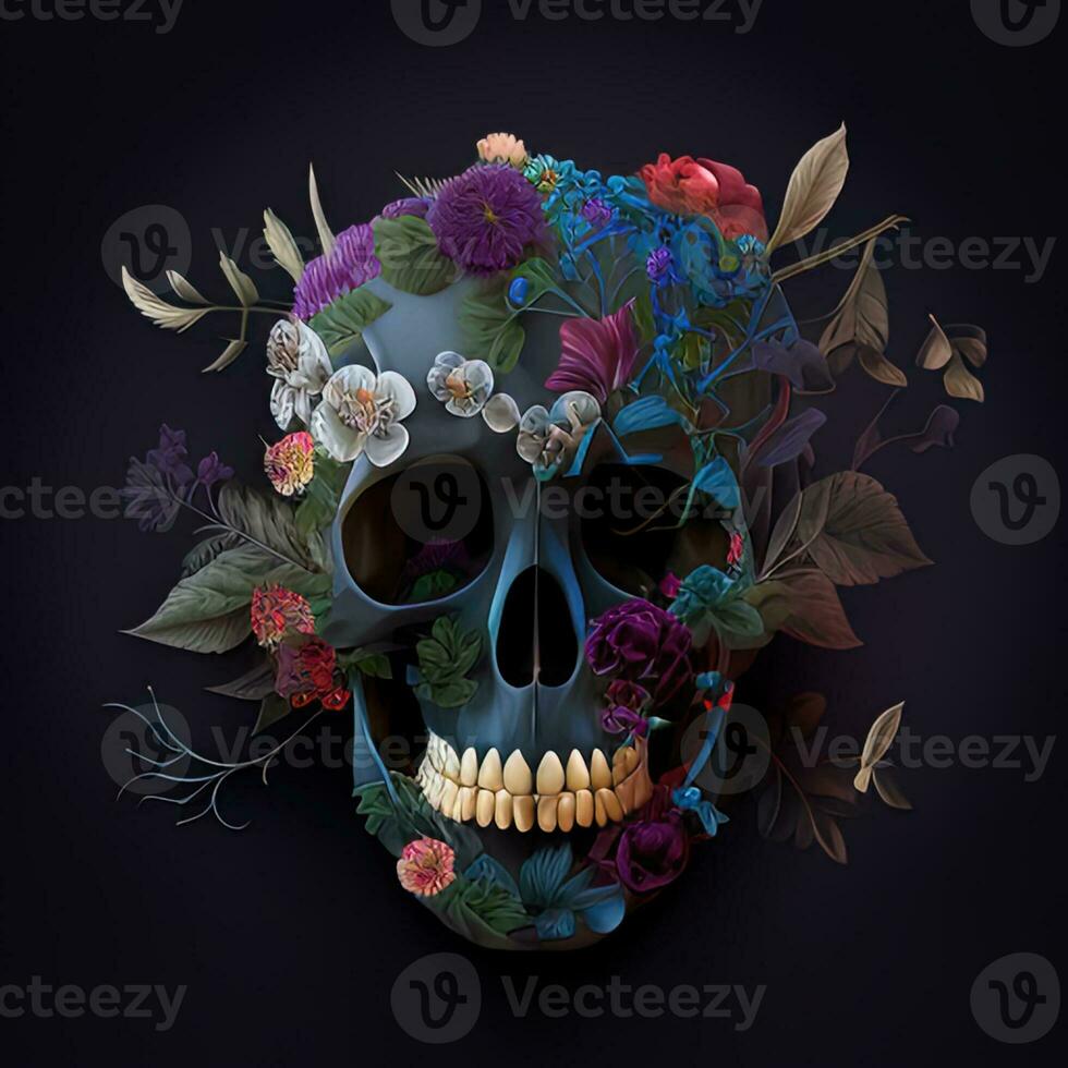 Creepy Floral skull for Halloween and day of the dead design photo