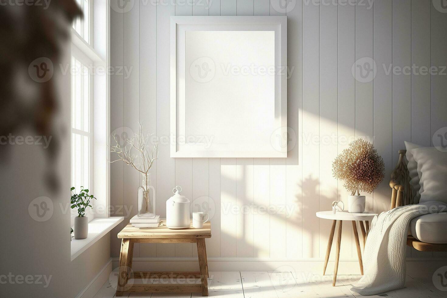 Mockup of blank frame in scandinavian style home interior photo