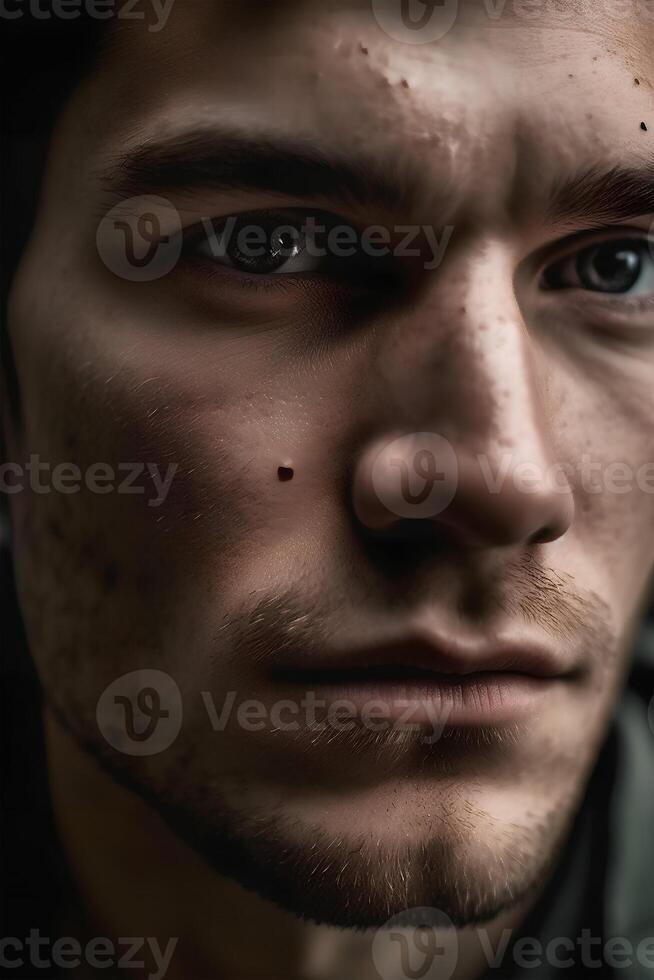 portrait of a European man, close-up, soft light, art photo