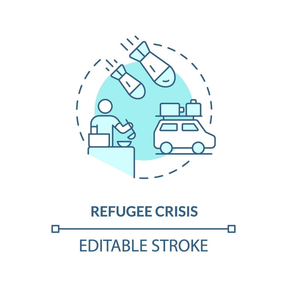 Refugee crisis blue concept icon. Escaping war zones. Social justice example abstract idea thin line illustration. Isolated outline drawing. Editable stroke vector