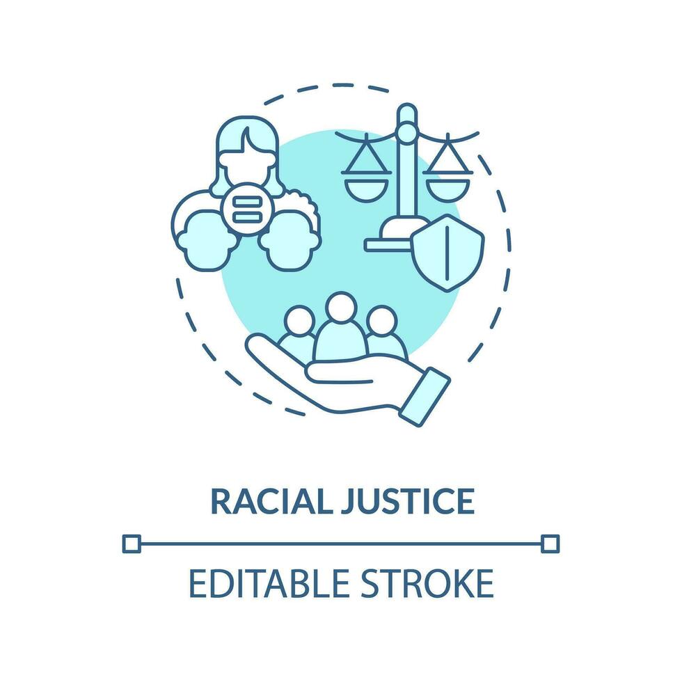 Racial justice blue concept icon. Discrimination prevention. Social justice example abstract idea thin line illustration. Isolated outline drawing. Editable stroke vector