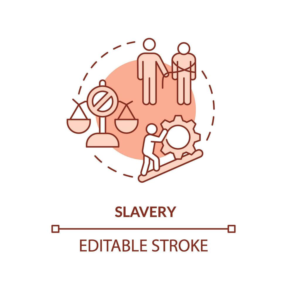 Slavery red concept icon. Kidnapping and human trafficking. Injustice. Justice issue abstract idea thin line illustration. Isolated outline drawing. Editable stroke vector
