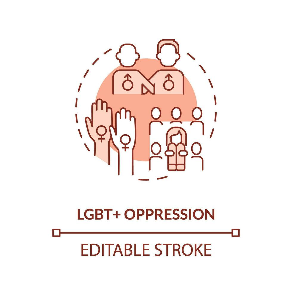 LGBT oppression red concept icon. Discrimination of minorities. Social injustice abstract idea thin line illustration. Isolated outline drawing. Editable stroke vector