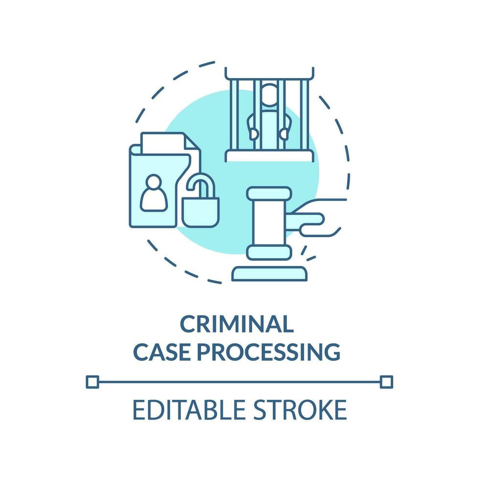 Criminal case processing blue concept icon. Accused of crime. Justice system abstract idea thin line illustration. Isolated outline drawing. Editable stroke vector