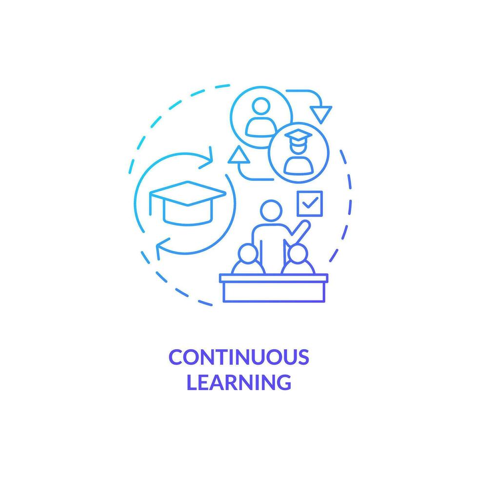 Continuous learning blue gradient concept icon. Self development. Unconscious bias. Cultural competence. Diversity education abstract idea thin line illustration. Isolated outline drawing vector