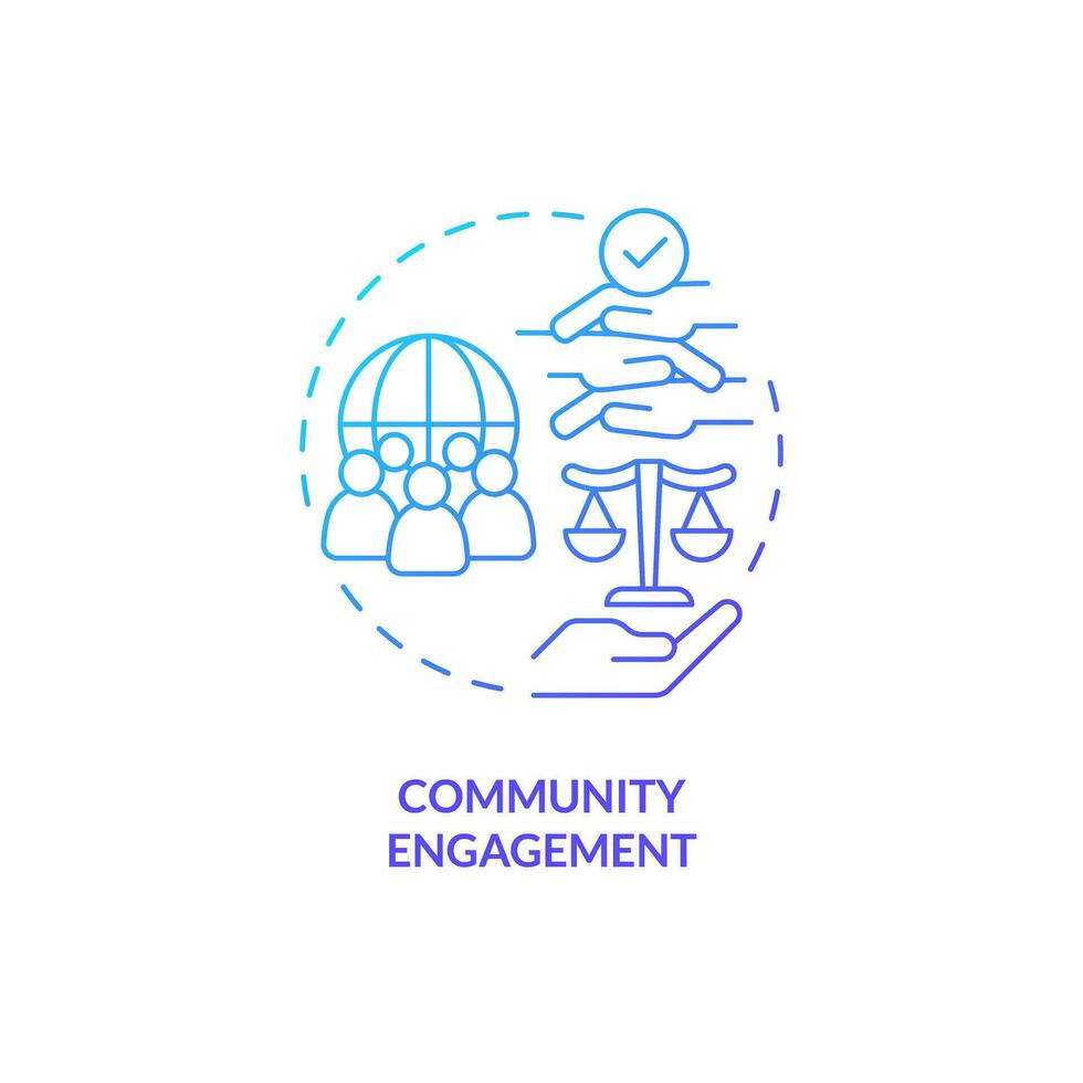 Community engagement blue gradient concept icon. Sense of belonging. People interaction. Social justice. Community building abstract idea thin line illustration. Isolated outline drawing vector