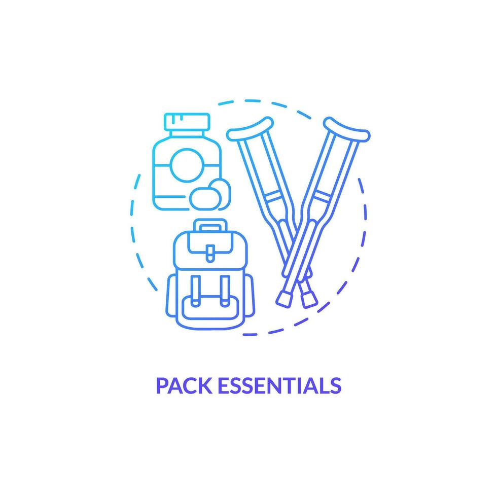 Pack essentials blue gradient concept icon. Mobility aid. Road trip. Person with disability. Social inclusion. Travel planning abstract idea thin line illustration. Isolated outline drawing vector