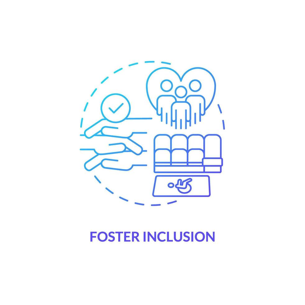 Foster inclusion blue gradient concept icon. Travel industry. Transportation service. Communication skill. Fair treatment. Equal right abstract idea thin line illustration. Isolated outline drawing vector