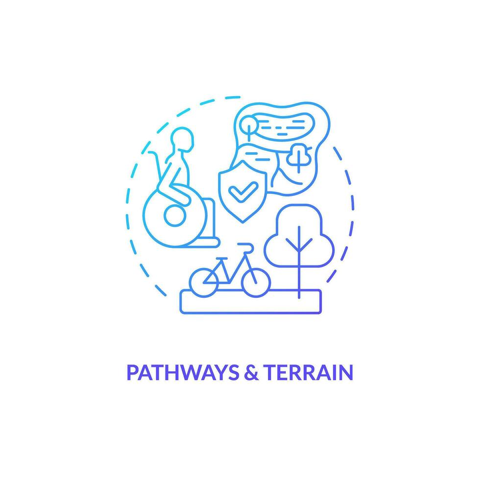 Pathways and terrain blue gradient concept icon. Wheelchair access. Mobility aid. No barrier. Safe environment. Outdoor space abstract idea thin line illustration. Isolated outline drawing vector