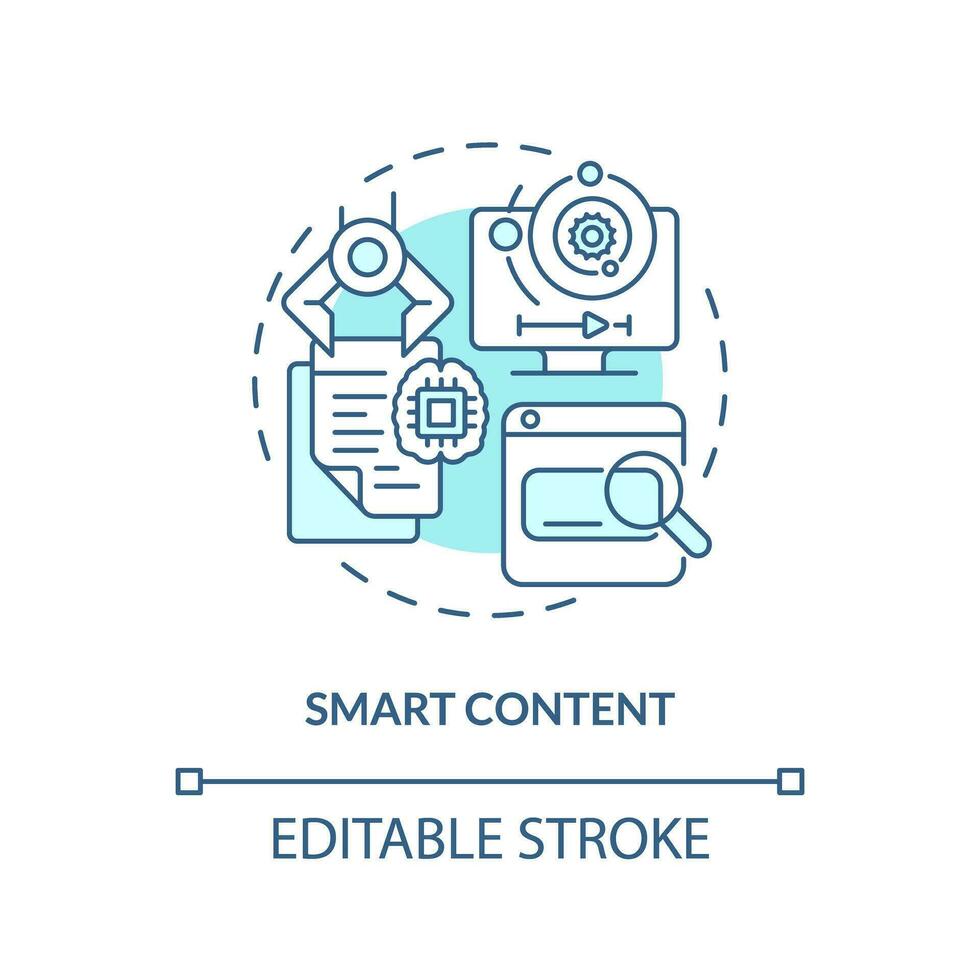 2D thin line blue icon representing smart content, isolated customizable vector illustration of innovation in education.