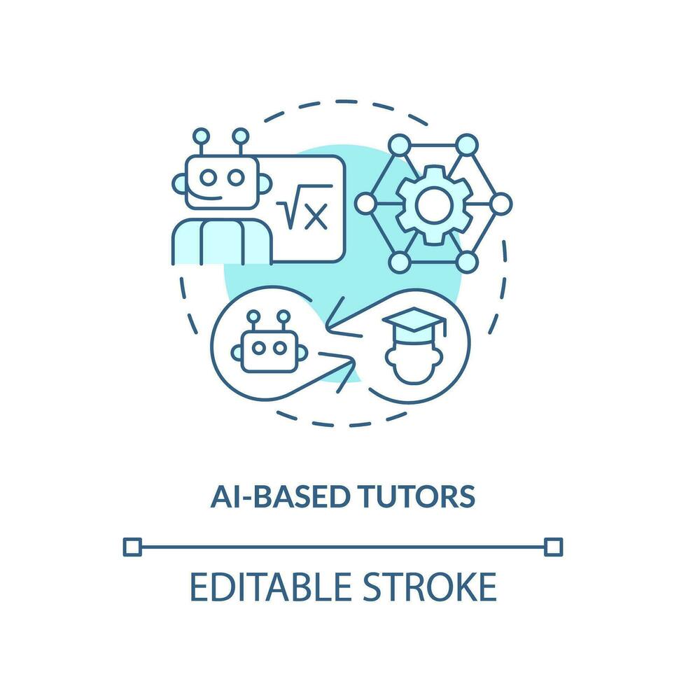 2D thin line blue icon representing AI-based tutors, isolated customizable vector illustration of futuristic learning, innovation in education.