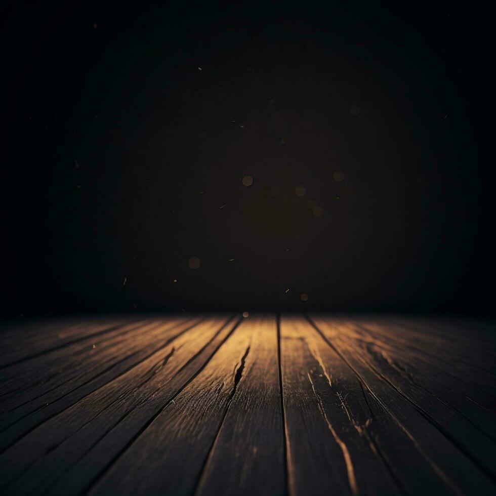 Empty Wooden Floor With Bokeh Light Effect On Stage Background, Dark Background, Stage Background photo