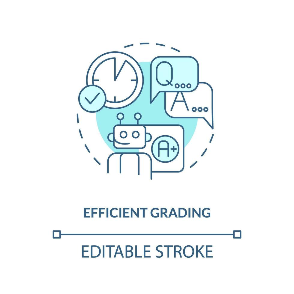 2D thin line blue icon representing efficient grading in AI education, isolated customizable vector illustration, innovation in education.