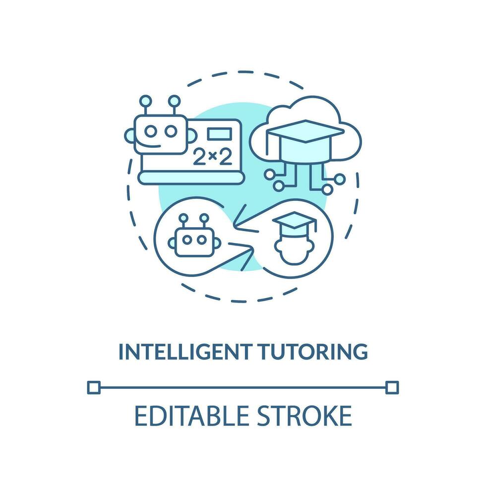 2D thin line blue icon representing intelligent tutoring in AI, isolated customizable vector illustration, futuristic education.
