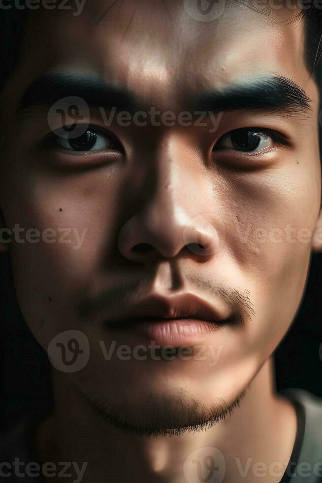 Portrait of an Asian man, close-up, Ai generated art photo