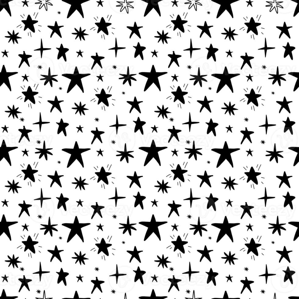 Abstract Seamless pattern with chaotic balck stars photo