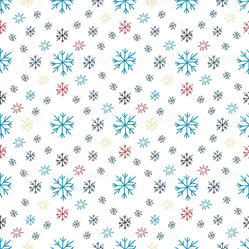 Seamless pattern with colorful snowflakes against white background photo