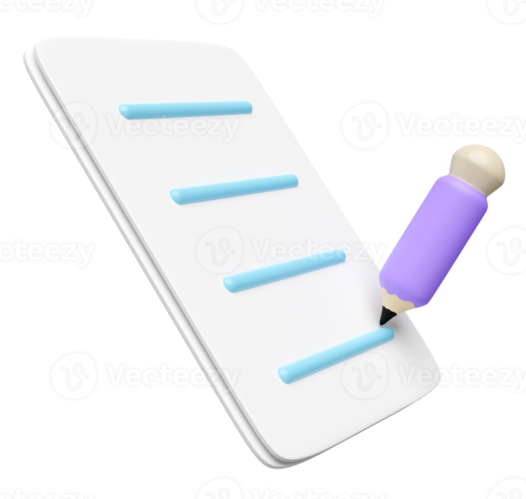 3d paper with pencil for studying isolated. back to school, education, writing concept, 3d render illustration png