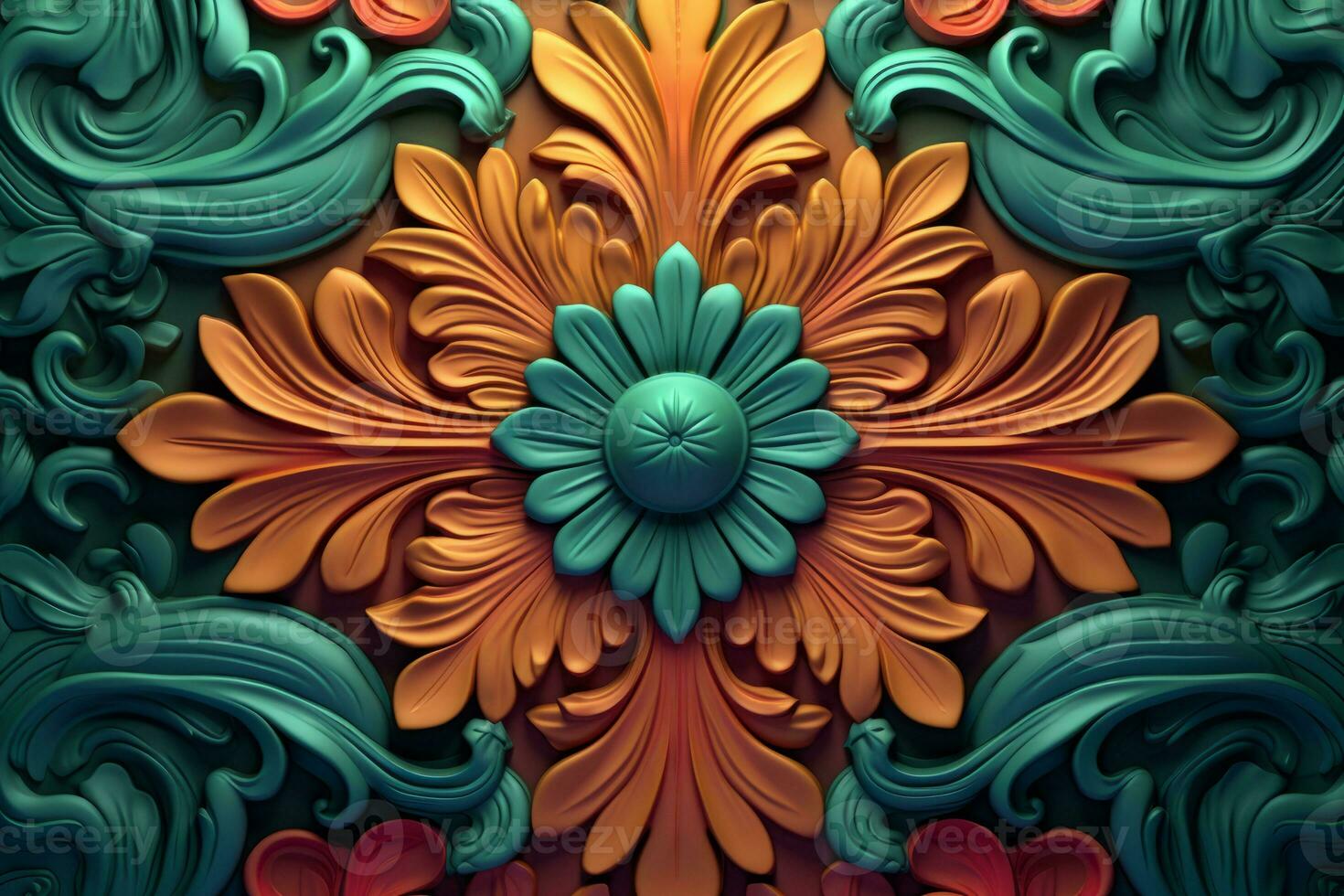 3d rendering of an ornate floral design on a wall generative AI photo