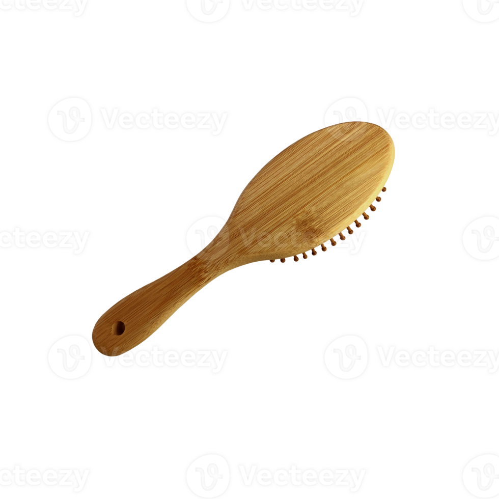 Wooden hairbrush isolated object bamboo material eco-friendly natural concept, personal woman beauty accessory, soft focus clipping path png