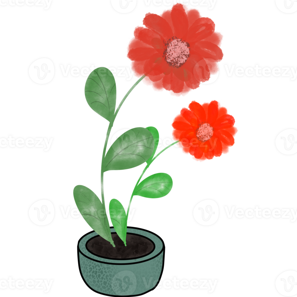 Red Flowers in Green Pot png