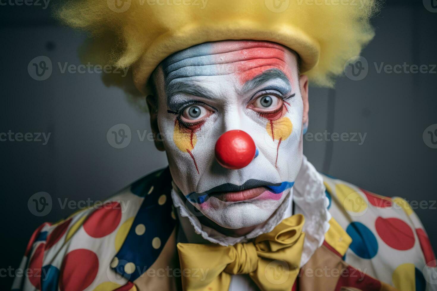 a close up of a clown with his face painted red and yellow generative ai photo