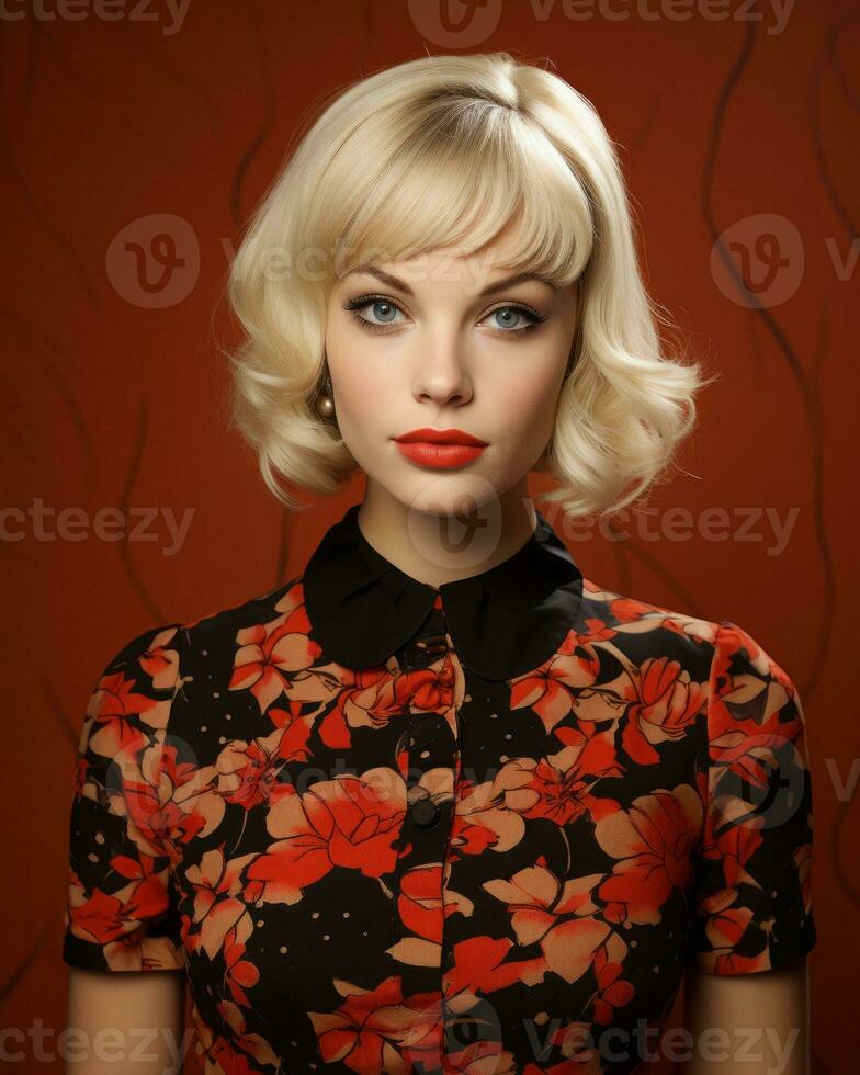 a woman with blonde hair and red lipstick generative ai photo