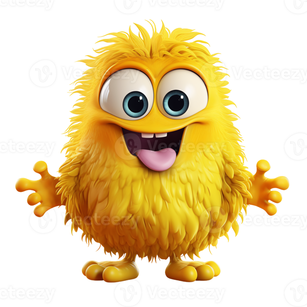 ai generative funny colored cartoon monster with a homogen transparent isolated background png