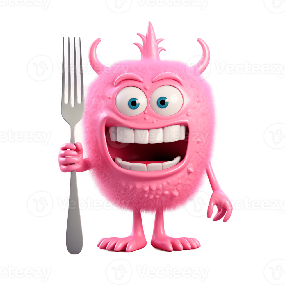 ai generative funny colored cartoon monster with a homogen transparent isolated background png