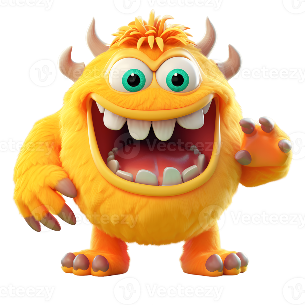 ai generative funny colored cartoon monster with a homogen transparent isolated background png