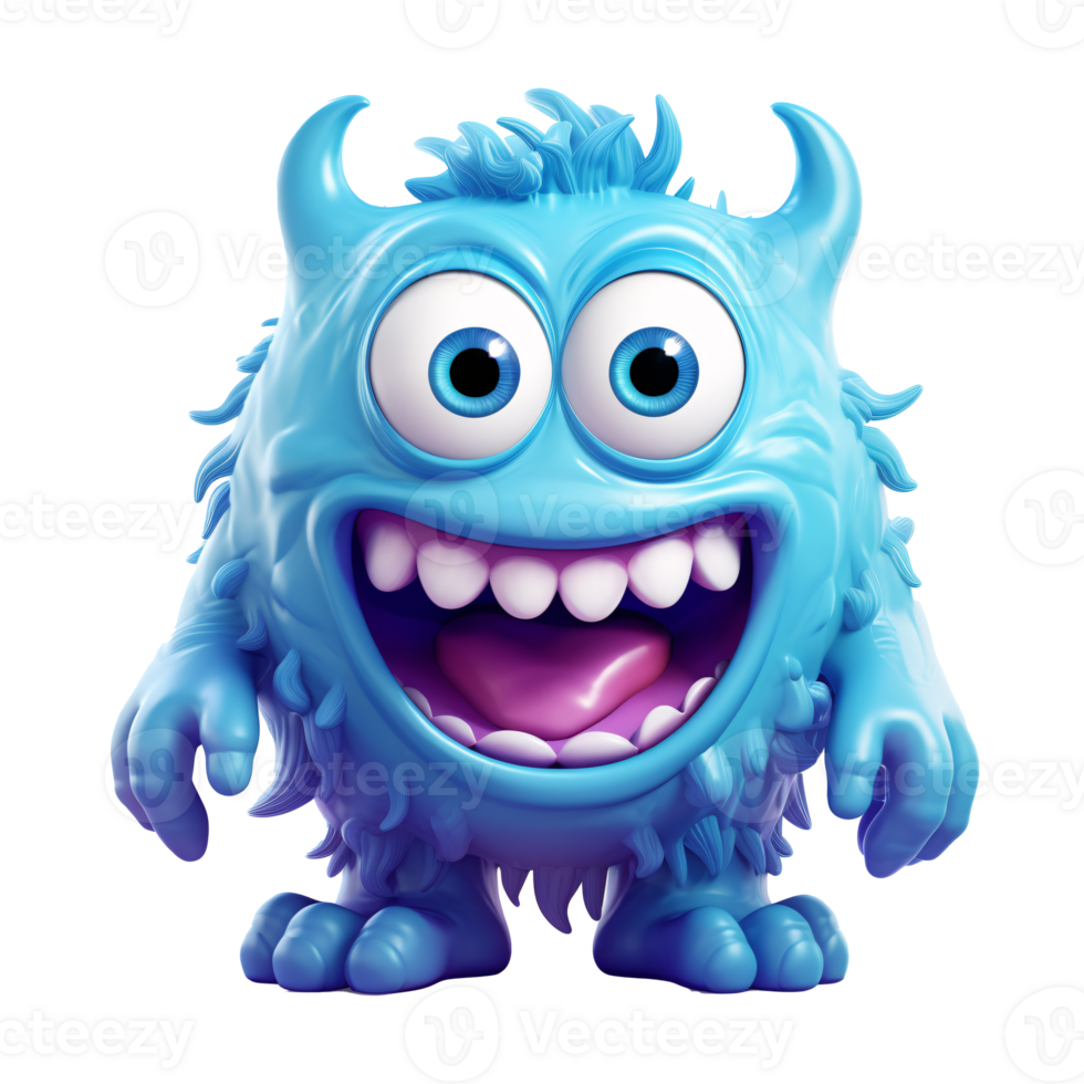 ai generative funny colored cartoon monster with a homogen transparent isolated background png
