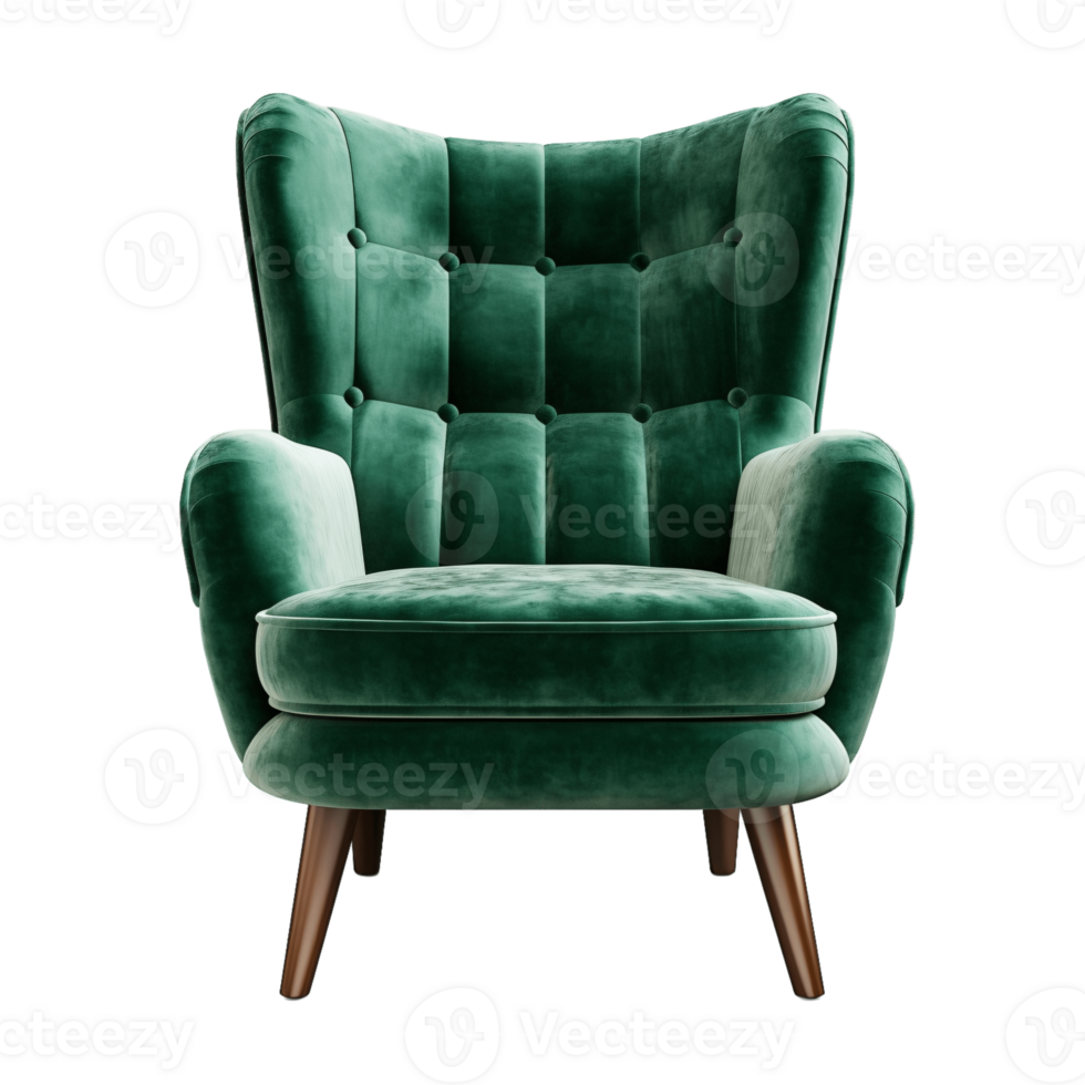 Ai Generative green accent chair, armchair isolated on transparent background png