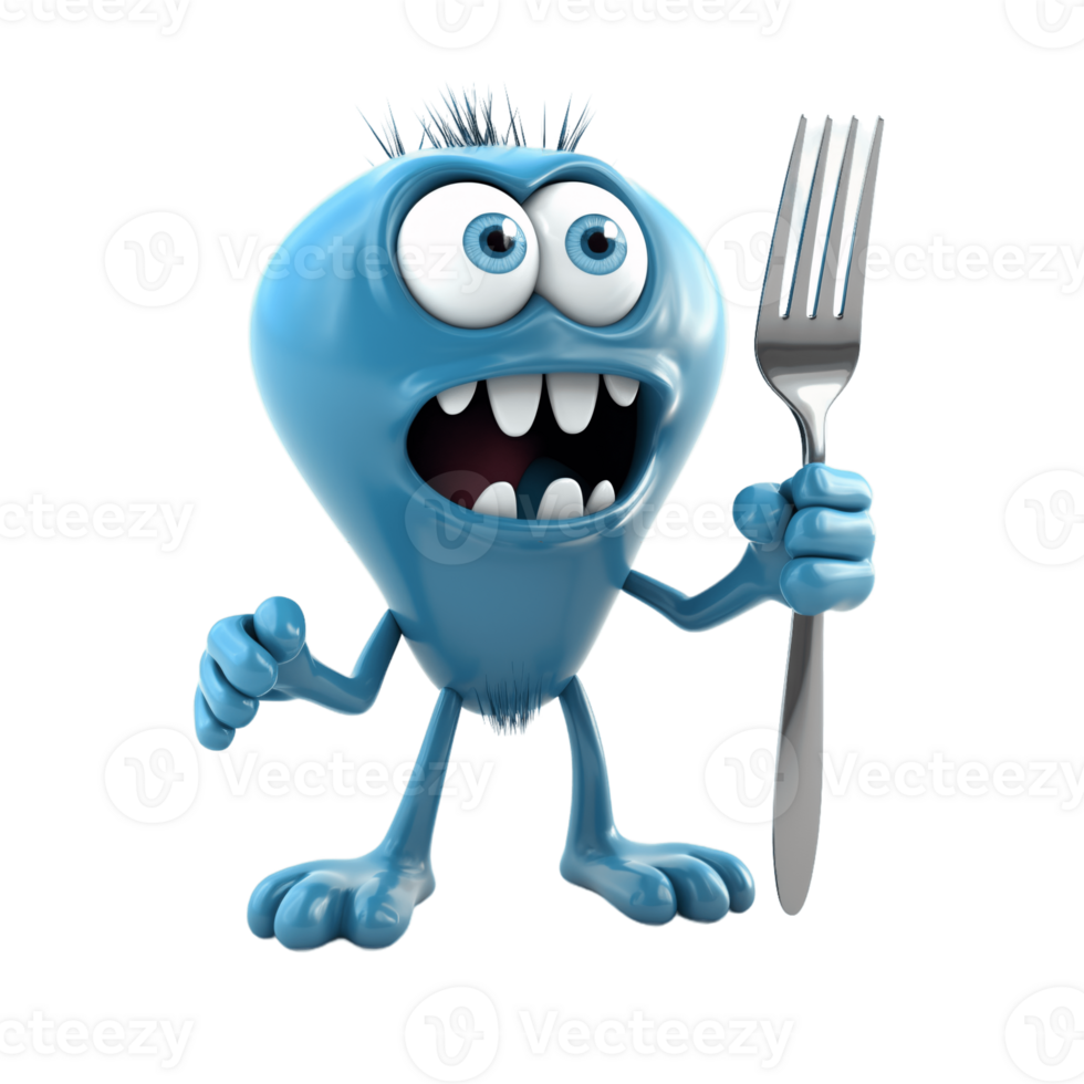 ai generative funny colored cartoon monster with a homogen transparent isolated background png