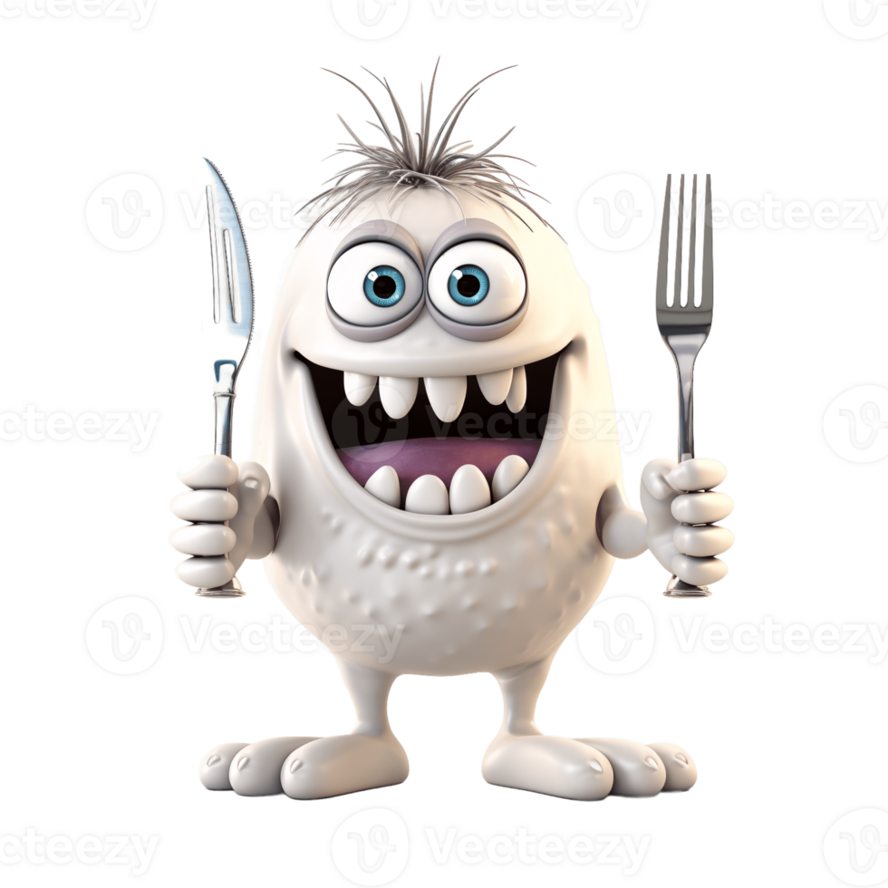 ai generative funny colored cartoon monster with a homogen transparent isolated background png