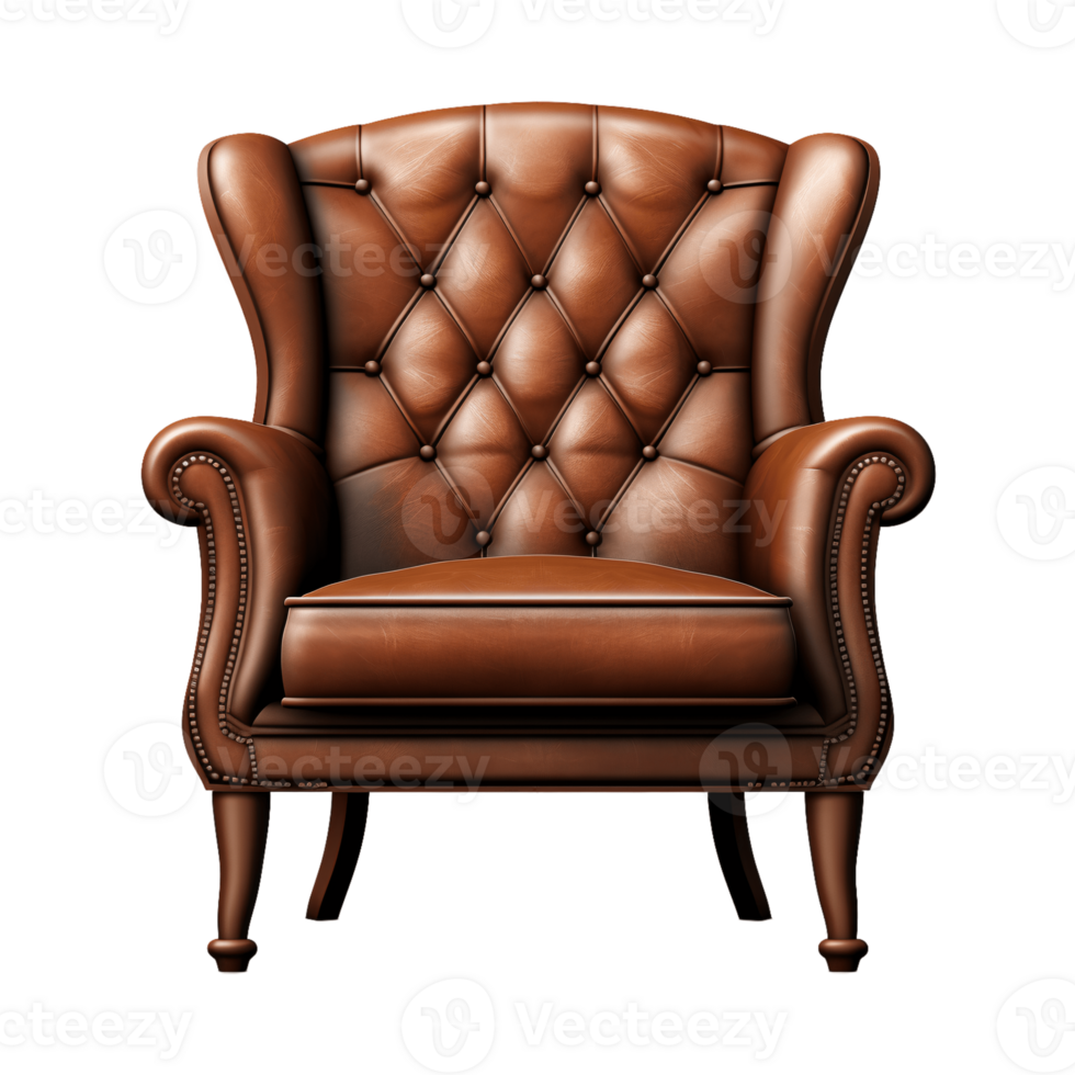 Ai Generative brown accent chair, armchair isolated on transparent background png