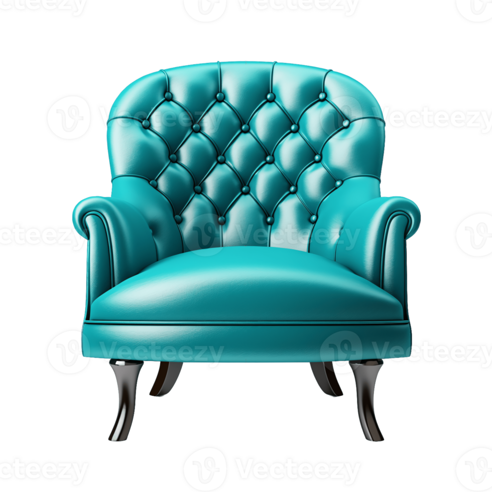 Ai Generative turquoise accent chair, armchair isolated on transparent background png