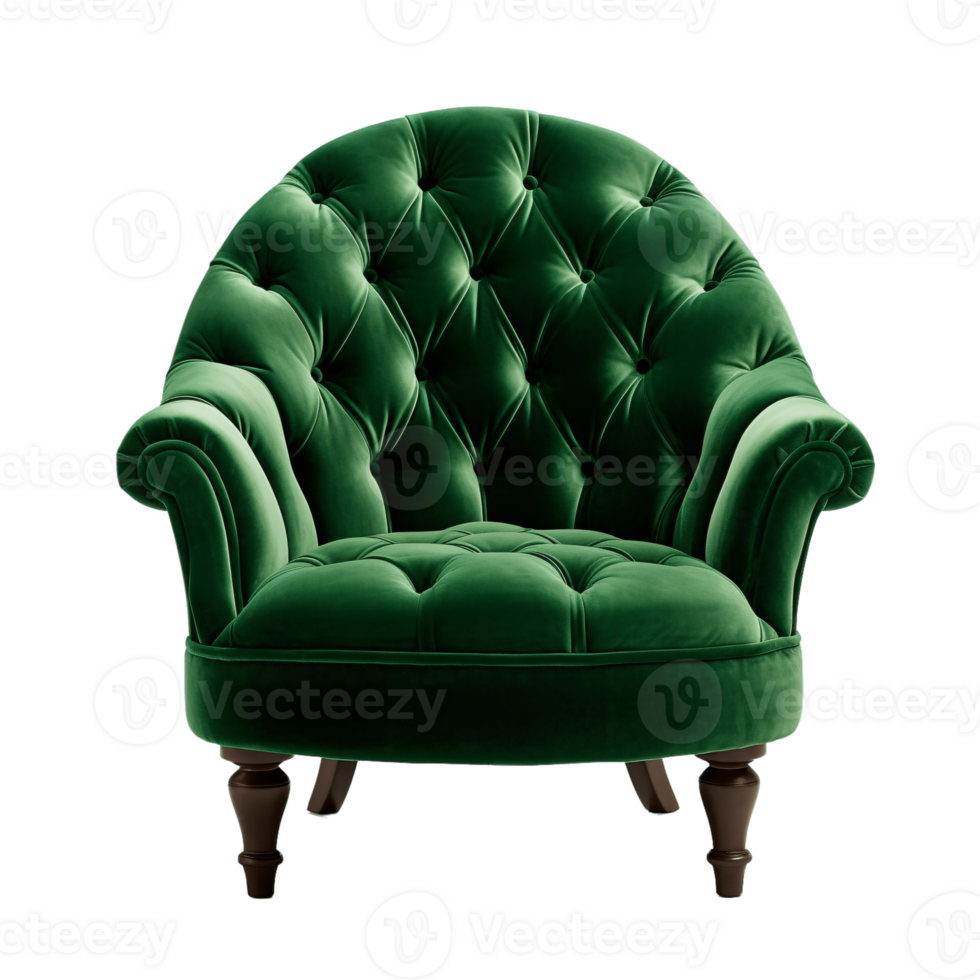 Ai Generative green accent chair, armchair isolated on transparent background png