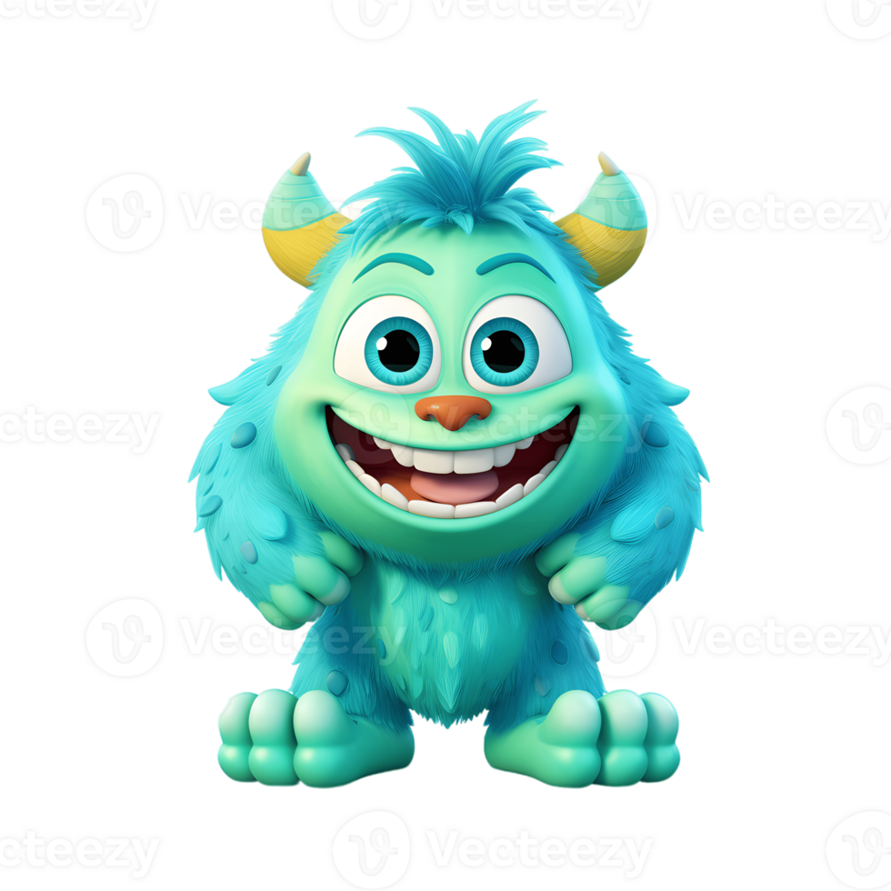 ai generative funny colored cartoon monster with a homogen transparent isolated background png