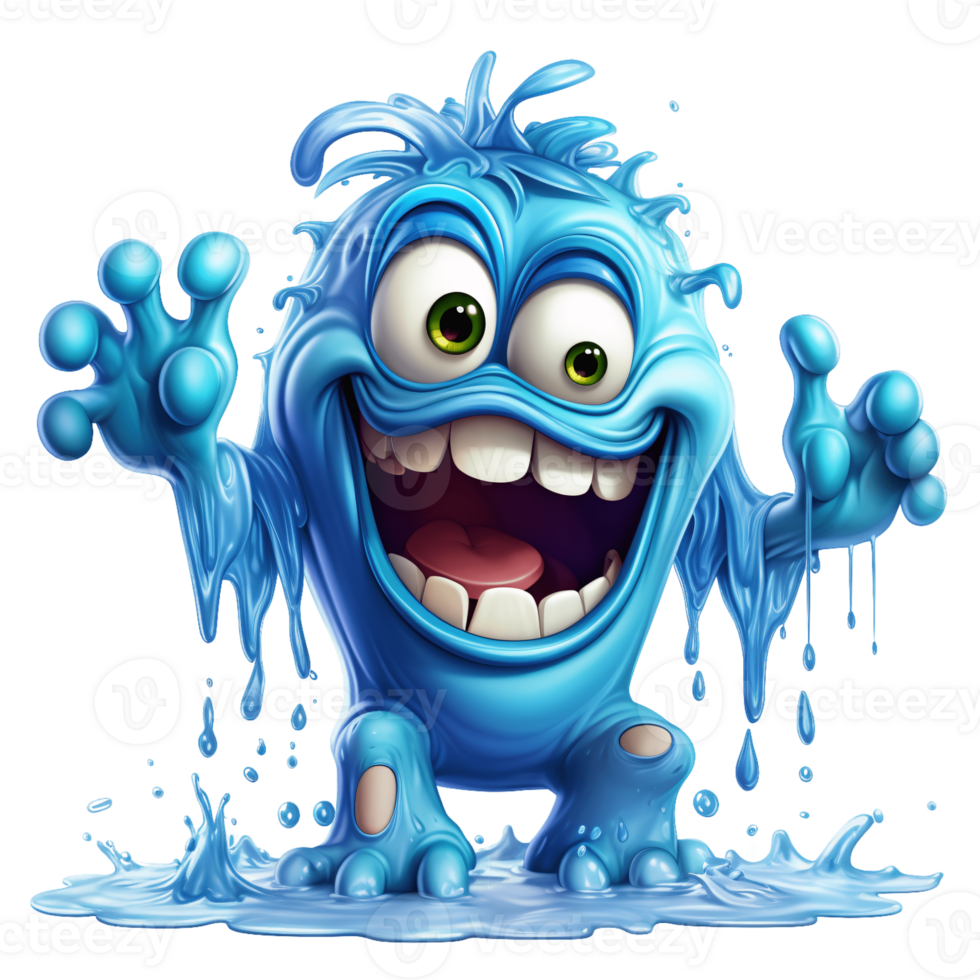 ai generative funny colored cartoon monster with a homogen transparent isolated background png