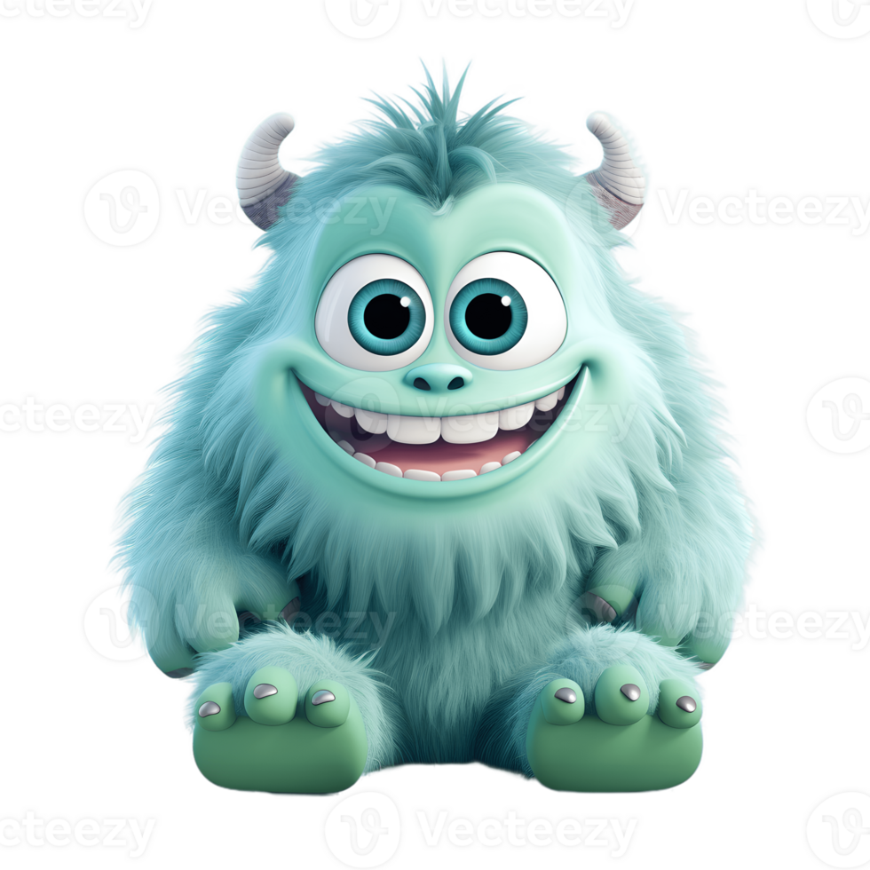 ai generative funny colored cartoon monster with a homogen transparent isolated background png