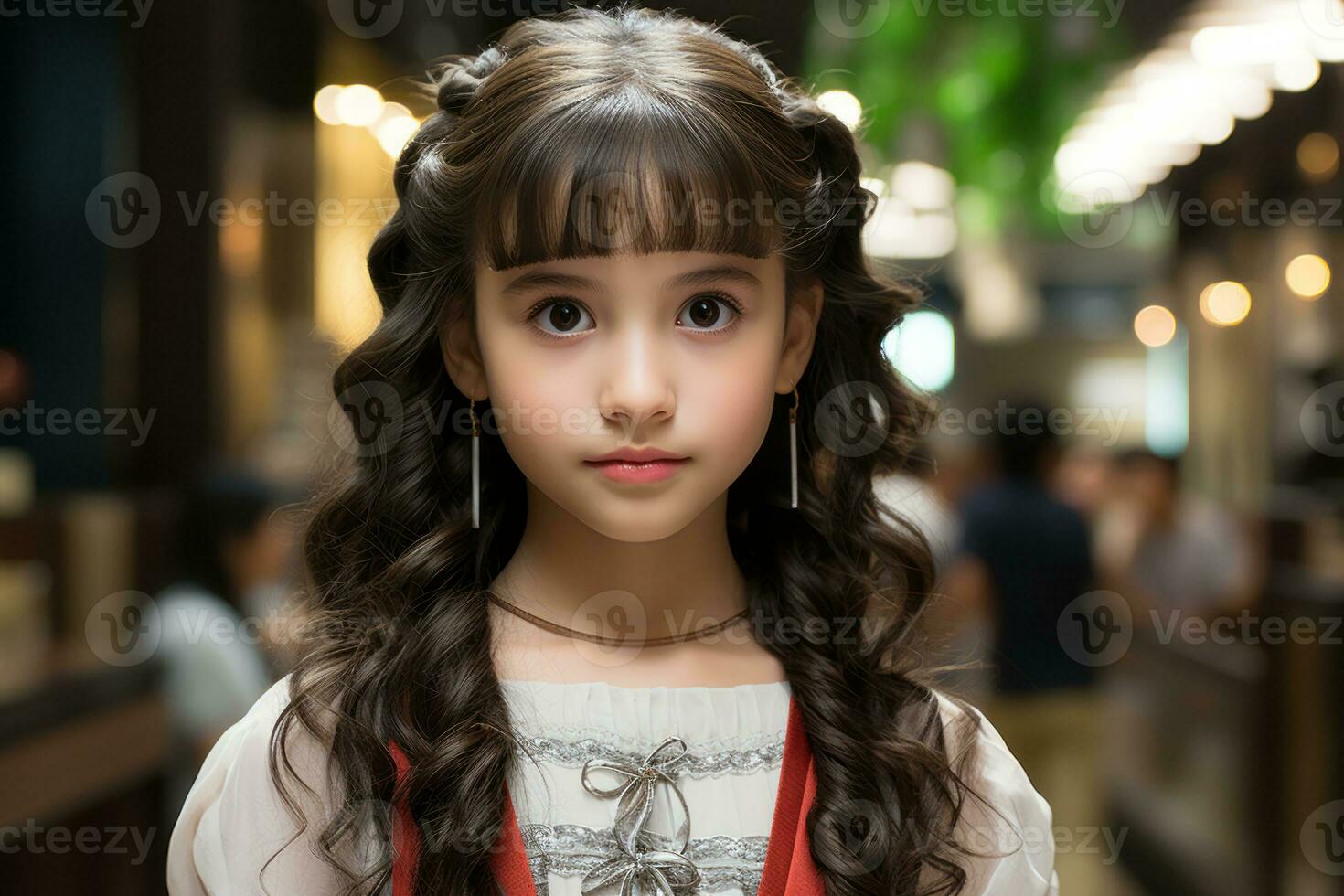 a young girl with long hair and earrings generative ai photo