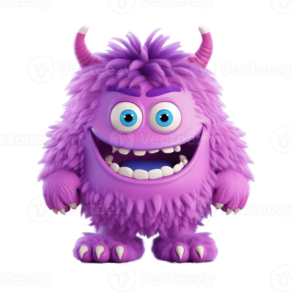 ai generative funny colored cartoon monster with a homogen transparent isolated background png
