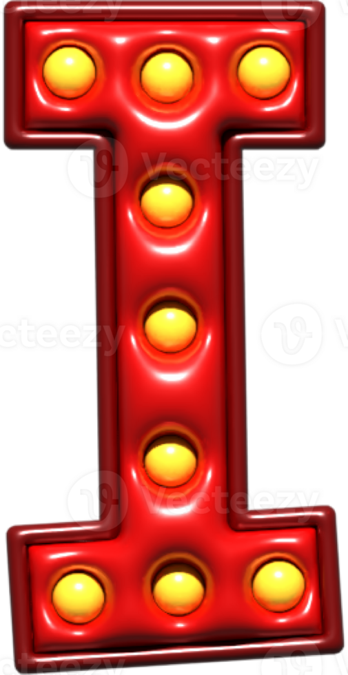 Shiny Red 3D Uppercase Letter I png
