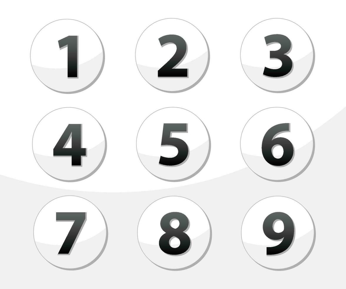 Set of round buttons with numbers from 1 to 9. Numbers Set vector illustration.