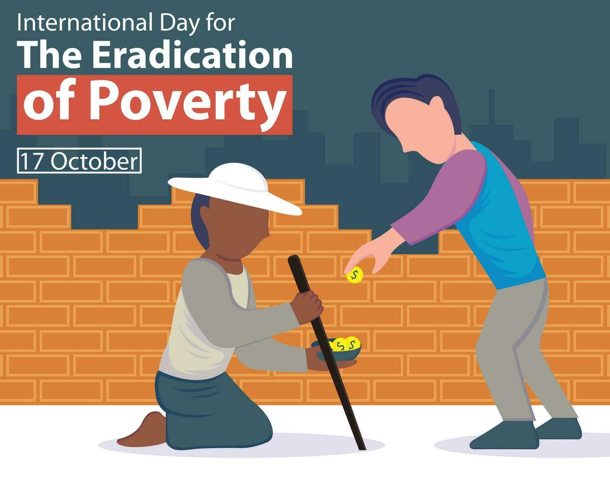 illustration vector graphic of a beggar begging behind the city walls, perfect for international day, the eradication of poverty, celebrate, greeting card, etc.