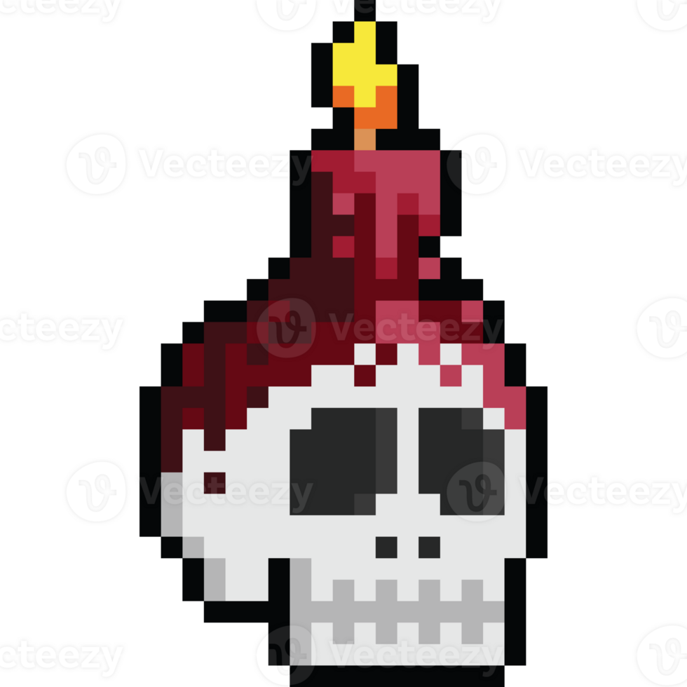 Pixel art voodoo skull head with the red candle png